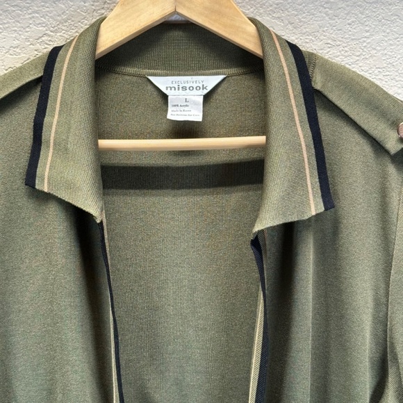 Exclusively Misook Open Cardigan Women's L Large Long Sleeves Army Green Pockets - Picture 4 of 13